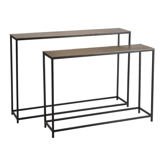 JOHAN - Set de 2 consoles gigognes aluminium doré et noir pieds métal