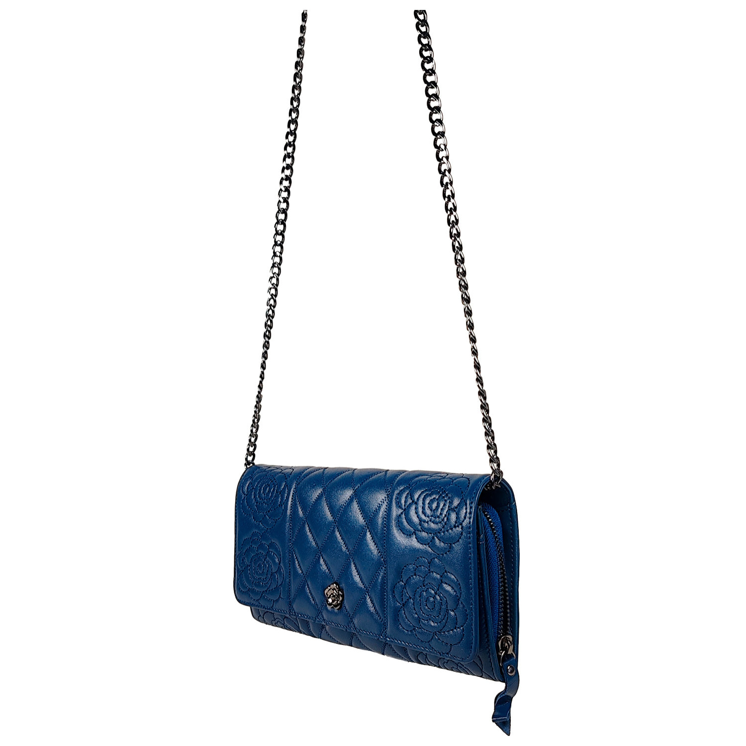 Borsa Donna in vera pelle Made in Italy colore Blu dimensioni cm 25x13x3