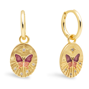 Pendientes Medallion Butterfly Rose Baño Oro