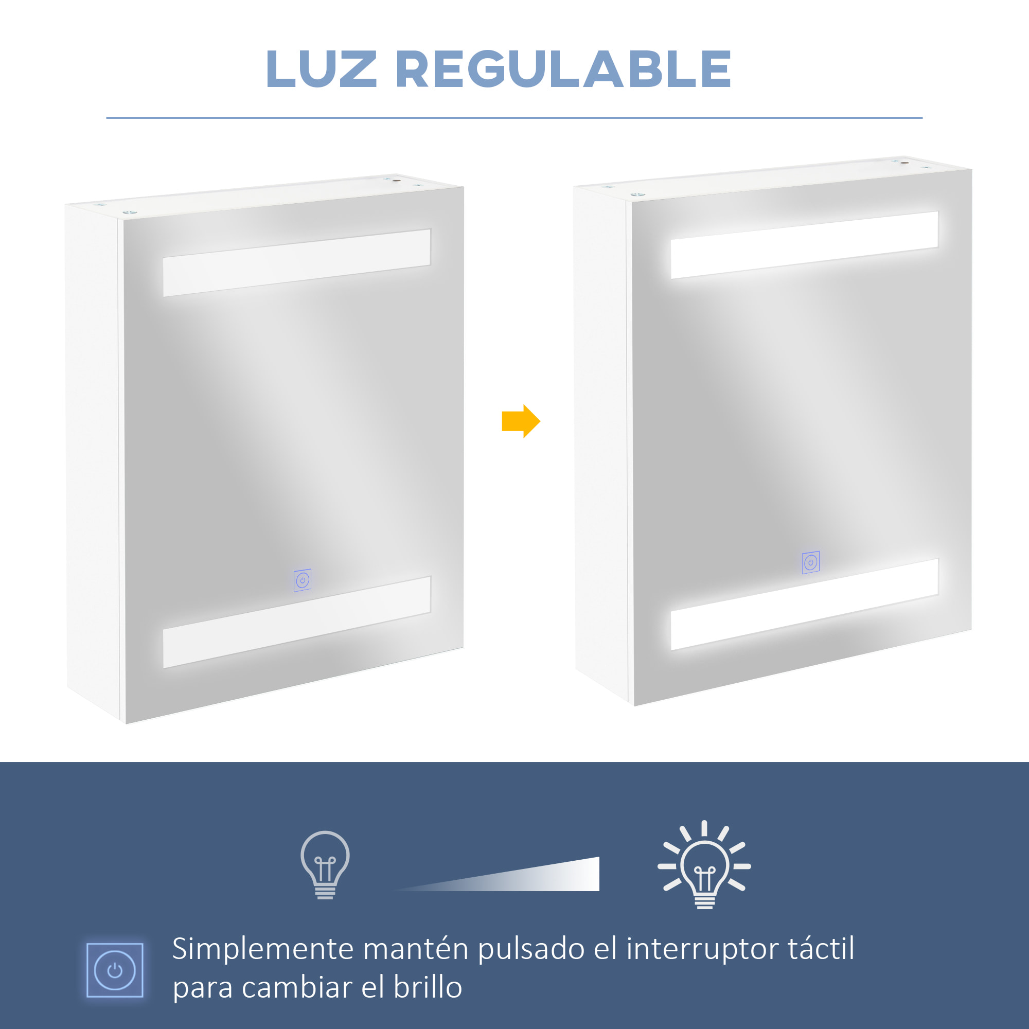 Armario de Baño con Espejo y Luz LED Mueble Espejo de Pared con 2 Estantes de Almacenamiento e Interruptor Táctil para Dormitorio Aseo 50x15x60 cm Blanco