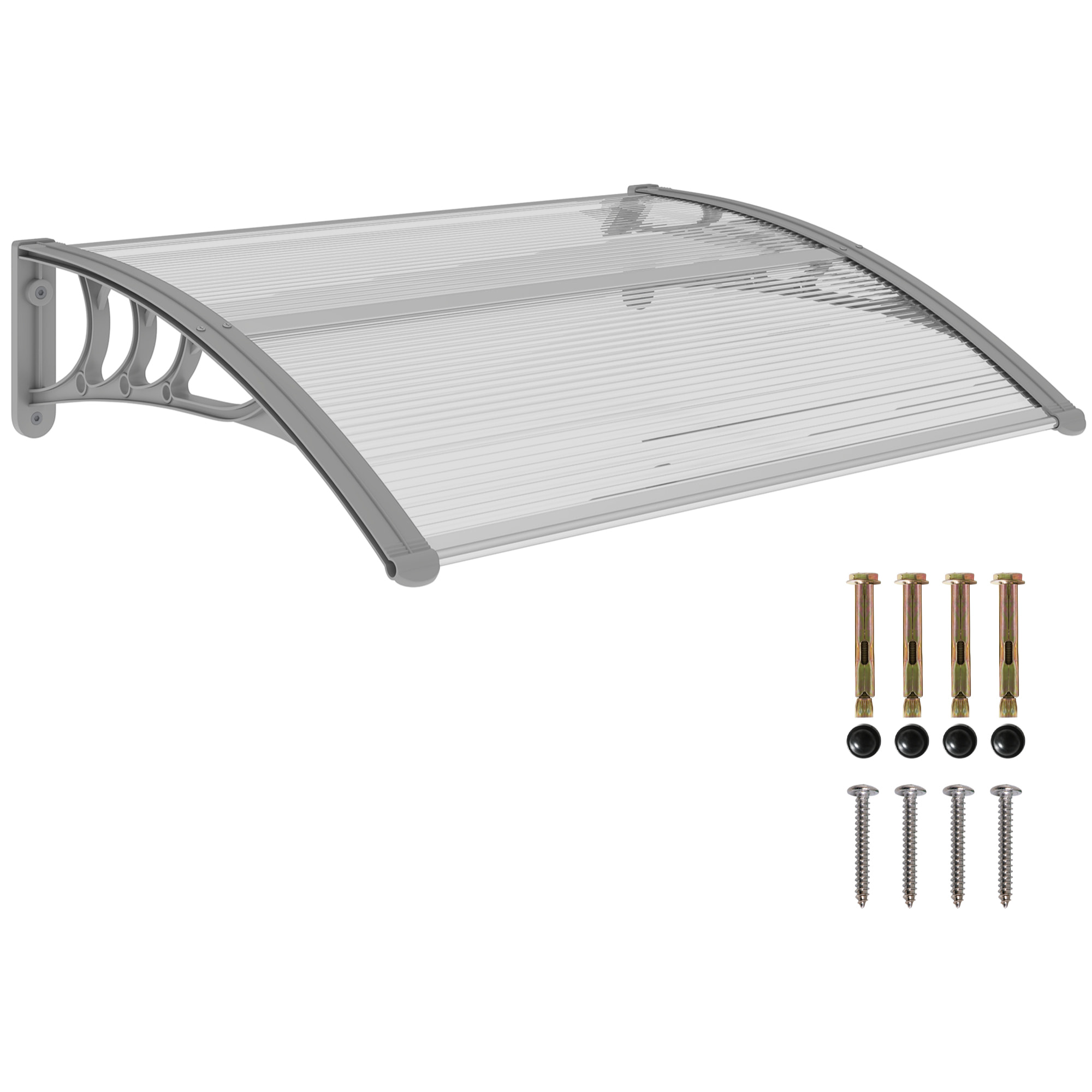 Marquesinas Exterior para Puertas y Ventanas, 100x75 cm, Tejadillo de Protección contra Sol y Lluvia, con Cubierta de Policarbonato, Barra de Aluminio, Transparente