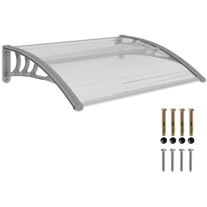 Marquesinas Exterior para Puertas y Ventanas, 100x75 cm, Tejadillo de Protección contra Sol y Lluvia, con Cubierta de Policarbonato, Barra de Aluminio, Transparente