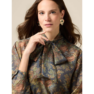 Oltre - Blusa estampada con lazo - Azul