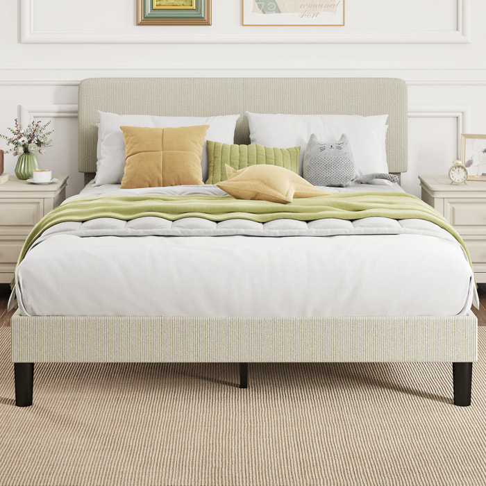 Somier 160x200 cm con Cabecero Ajustable, Estructura de Cama, Tapizado en Pana, Láminas de Madera, Fácil de Montar, Gris Claro