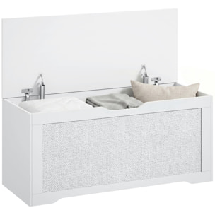 Baúl de Almacenaje 136L, Banco de Almacenaje con Panel de Ratán, Tapa Elevable, Brazos de Soporte, Diseño Sin Tiradores, para Recibidor, Pasillo, Dormitorio, Salón, 100x40x45 cm, Blanco
