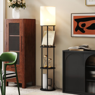 Lámpara de Pie con Estantes, Lámpara con 3 Temperaturas de Color, Control Remoto, para Salón, Dormitorio, Oficina, Negro