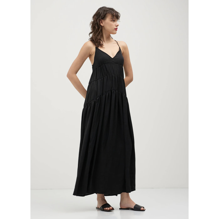Vestito lungo con arricciature