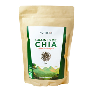Nutri&Co Graines de Chia Bio - Riches en Oméga-3, fibres et protéines - 1kg Vegan