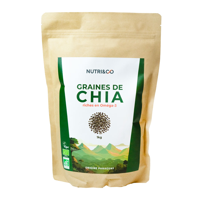 Nutri&Co Graines de Chia Bio - Riches en Oméga-3, fibres et protéines - 1kg Vegan