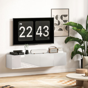 Meuble TV suspendu meuble TV flottant design façade blanc laqué 2 portes