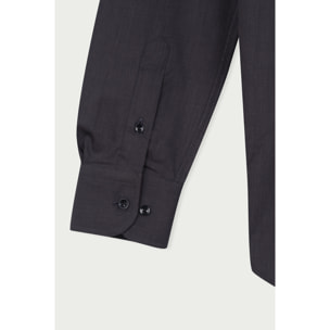 Camicia Uomo 1 Bottone Francese Slim Cotone Unito Grigio Scuro
