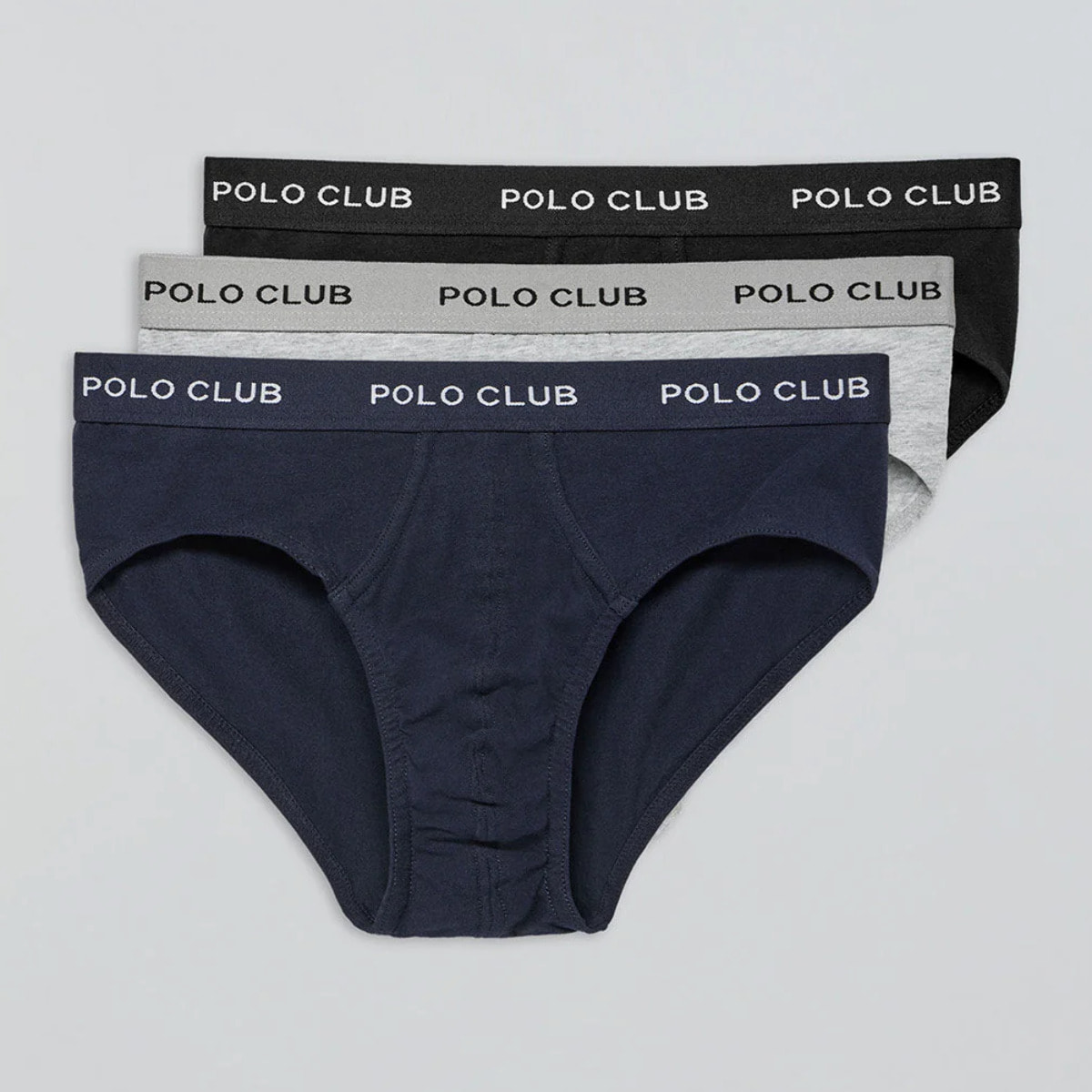 Pack de tres slips negro, gris y azul marino con detalle Polo Club