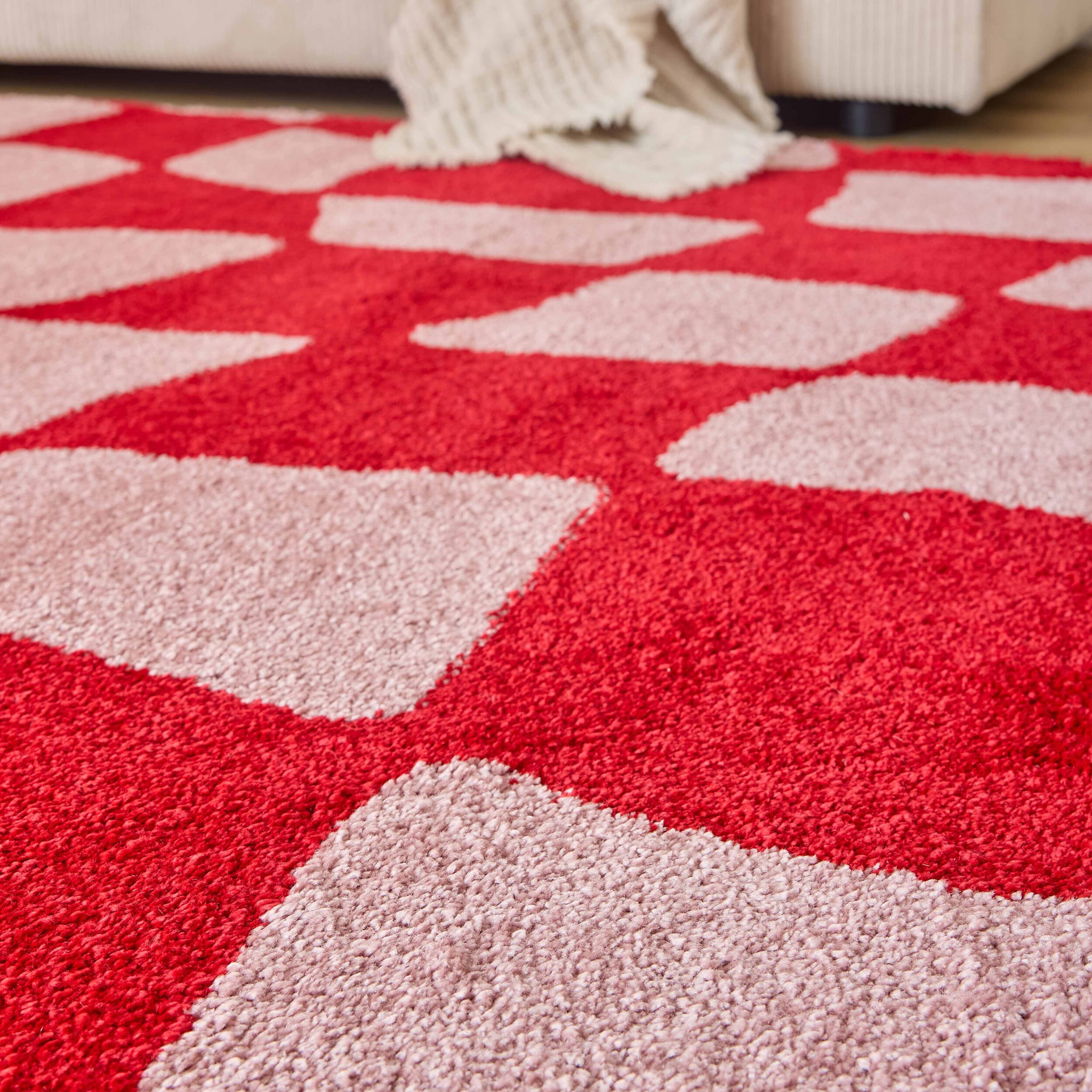GROOVY - Tapis rétro coloré style seventies - Confortable et moelleux - Rouge