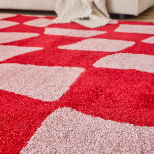GROOVY - Tapis rétro coloré style seventies - Confortable et moelleux - Rouge