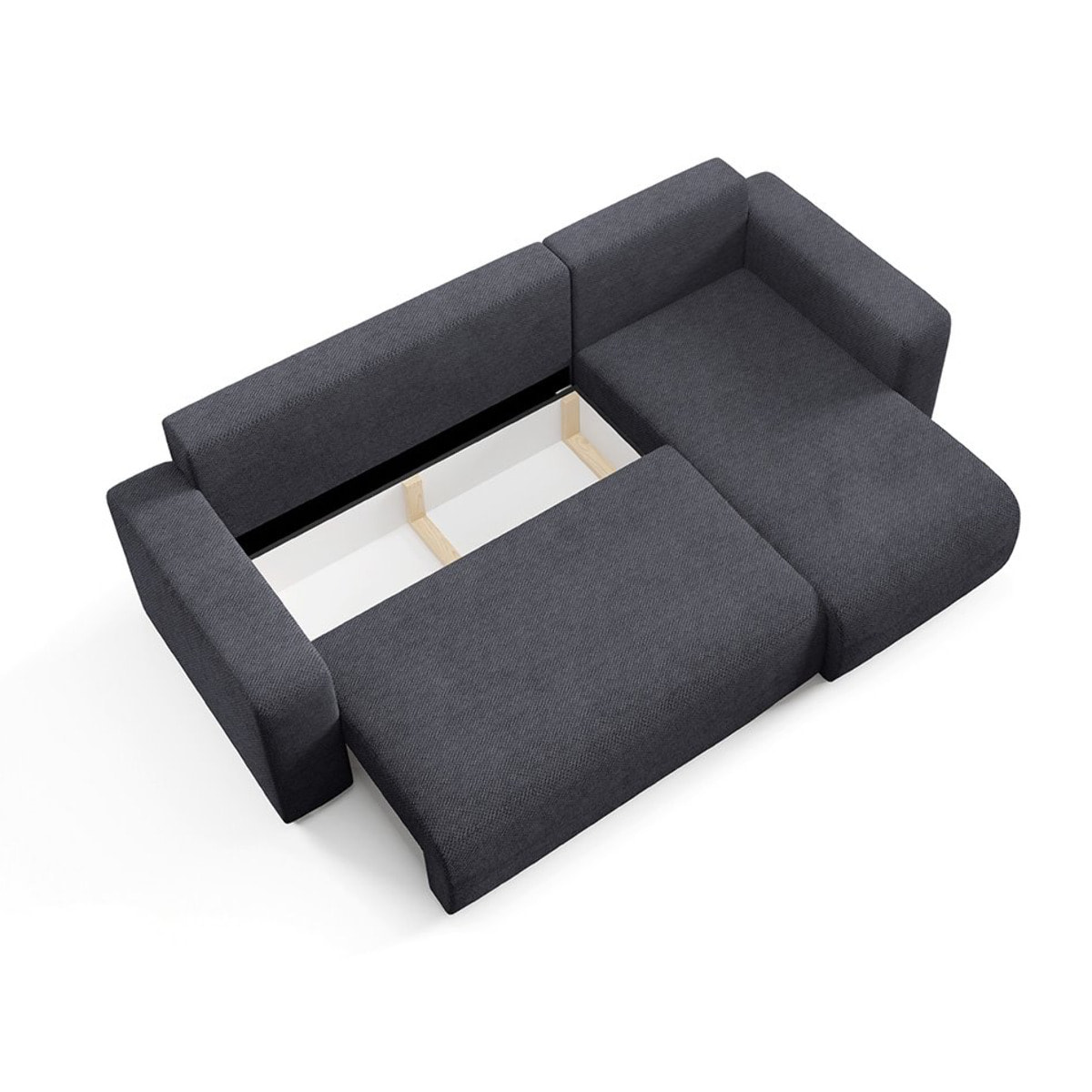 GLORIA - Canapé d'angle droit convertible 4 places en tissu noir