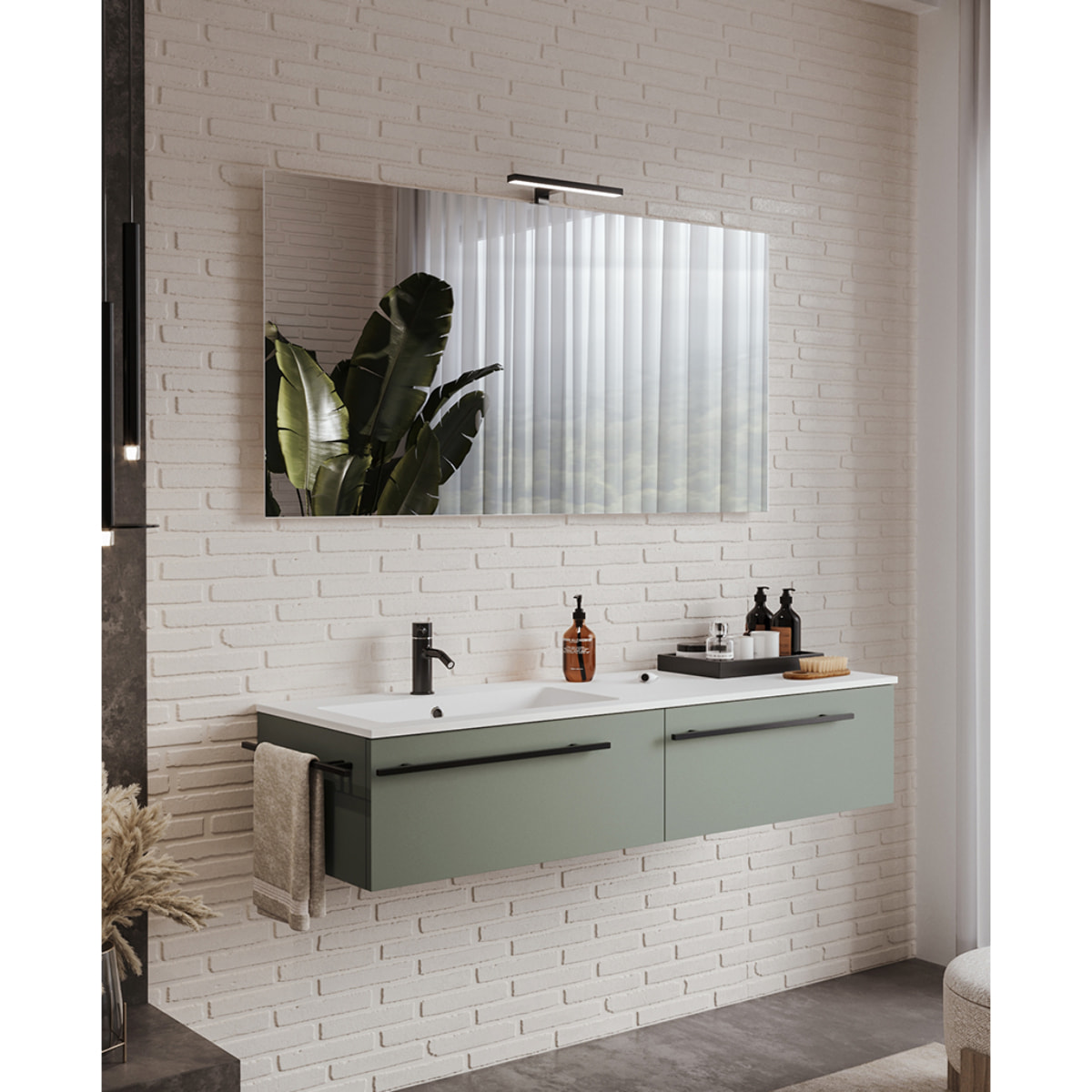 MOBILE DA BAGNO RIFLESSO 140 DOPPIA CASSETTIERA VERDE SALVIA - 6 PEZZI