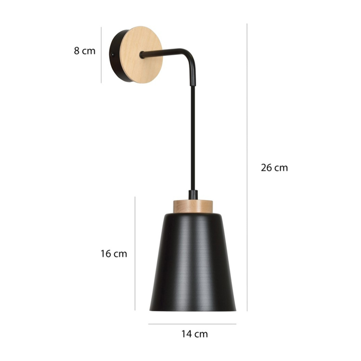 Lampada da parete BOLERO in acciaio nero e legno