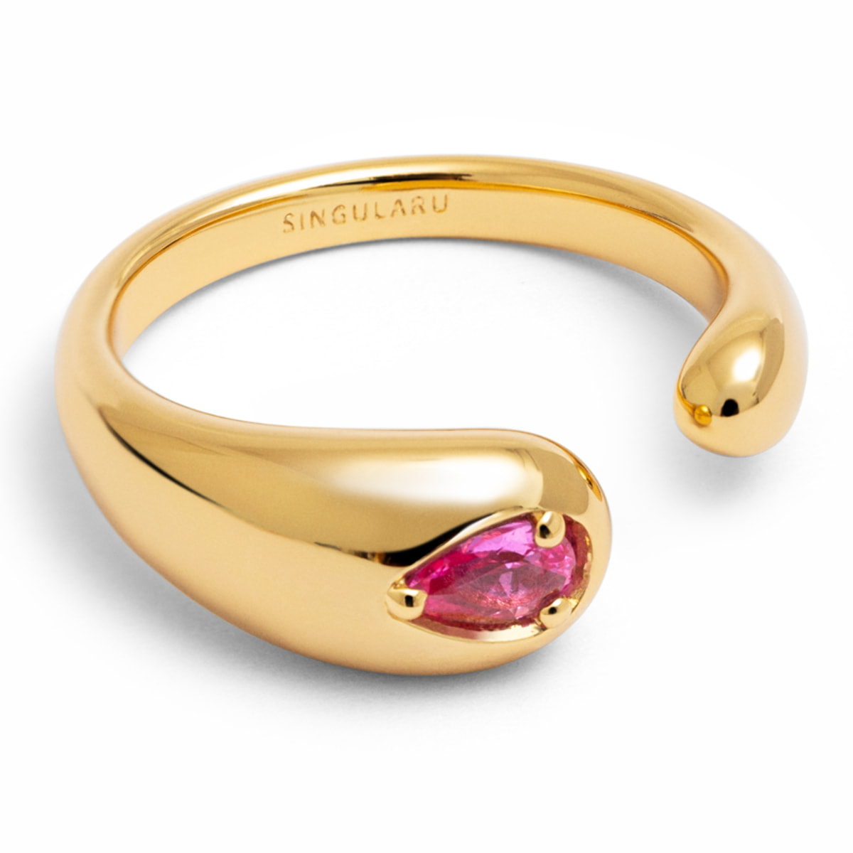 Anillo Doble Gota Pink Baño Oro
