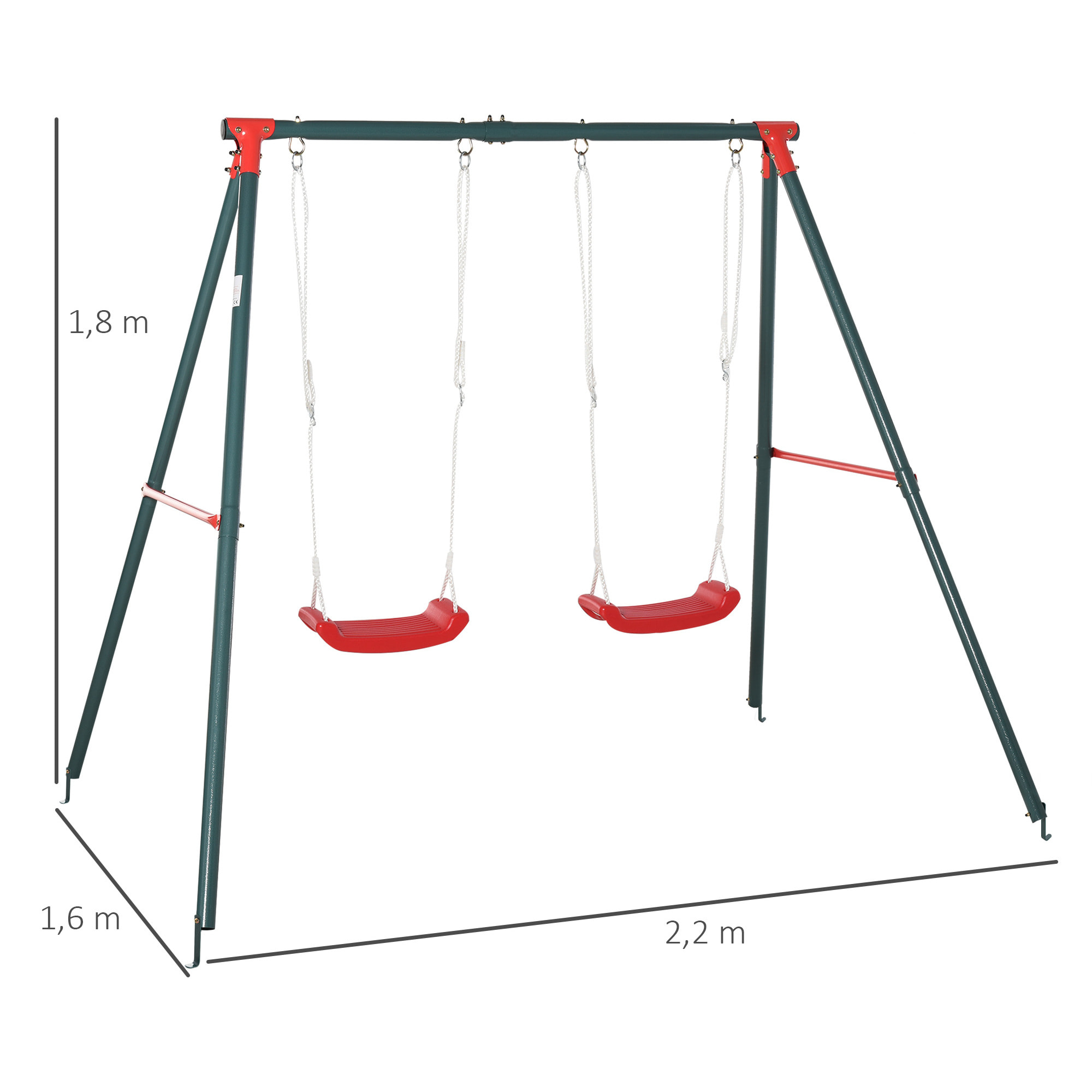 Columpio Doble para Niños +3 Años con Cuerdas Ajustables Carga 40kg Exterior