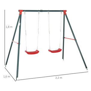 Columpio Doble para Niños +3 Años con Cuerdas Ajustables Carga 40kg Exterior