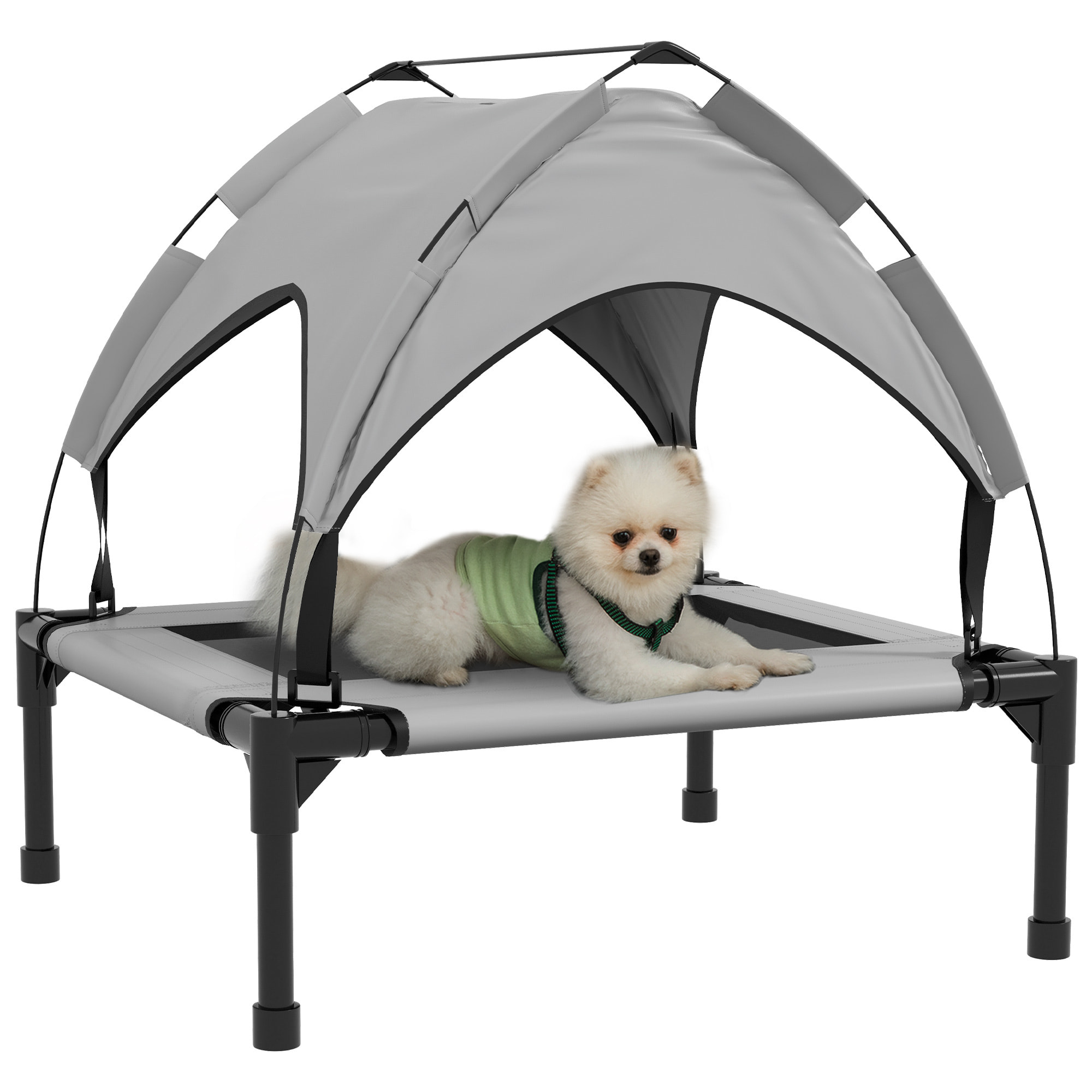 Cama para Perros Elevada con Toldo Cama para Perros Grandes con Marco de Acero y Bolsa de Transporte para Interior y Exterior 76x61x69,5 cm Gris