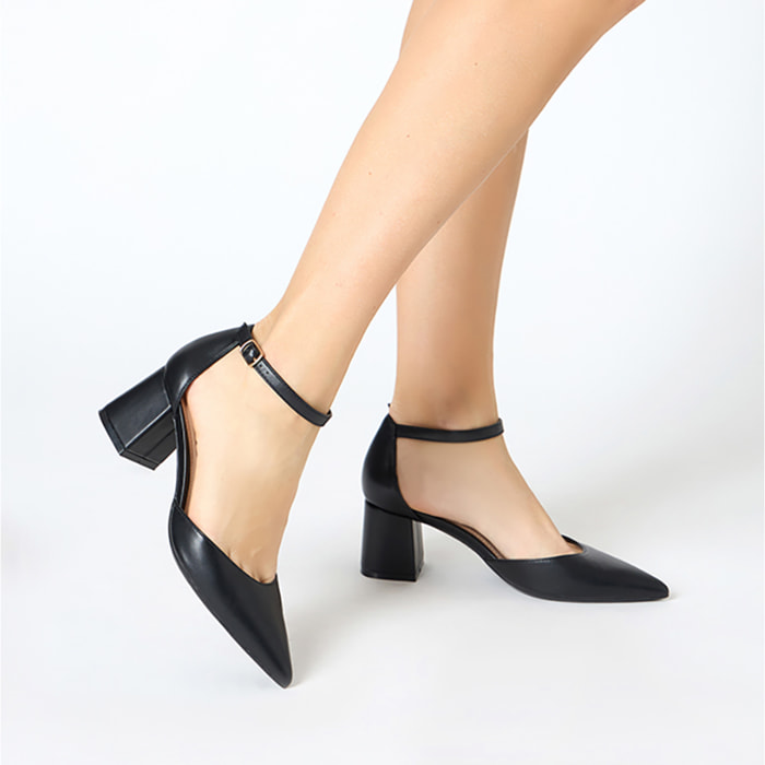 Décolleté open shank donna nere, tacco largo 6,5 cm