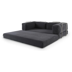 TRENDY - Canapé compressé 3 places modulable en velours côtelé anthracite