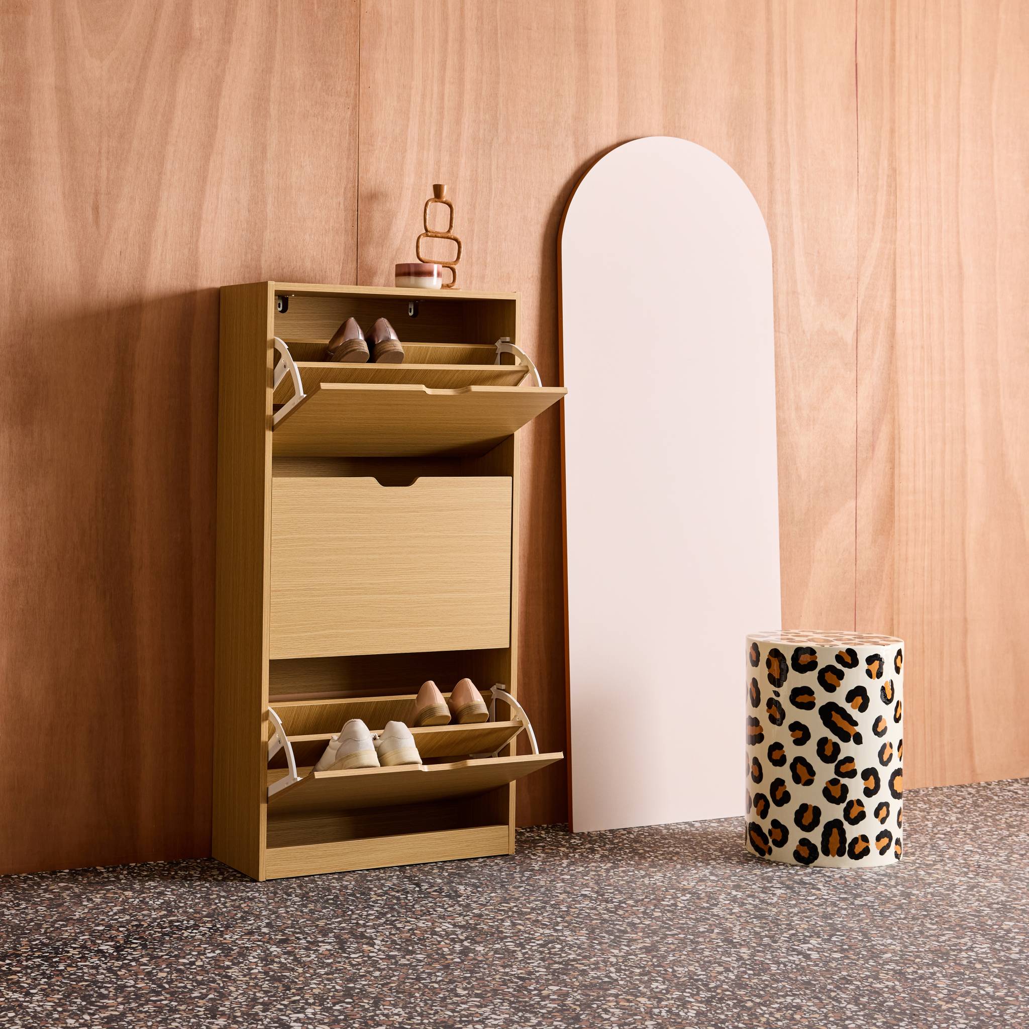 Meuble à chaussures décor bois 3 abattants SHOOZ