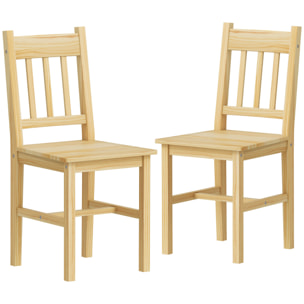 Juego de 2 Sillas de Comedor de Madera Maciza de Pino, Sillas de Cocina con Respaldo de Listones, Asiento Amplio, para Salón, Madera Natural