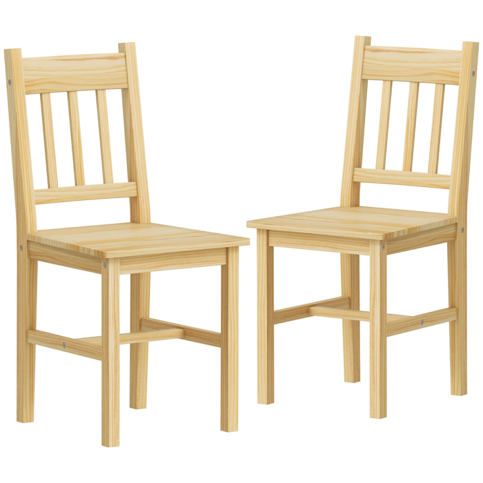 Juego de 2 Sillas de Comedor de Madera Maciza de Pino, Sillas de Cocina con Respaldo de Listones, Asiento Amplio, para Salón, Madera Natural