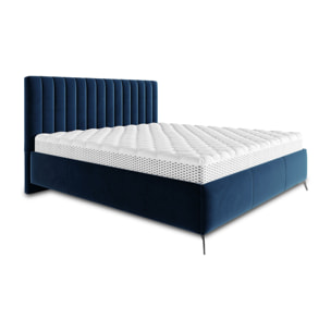 Mendoza - lit coffre - 160x200 - sommier inclus - en velours - Bleu