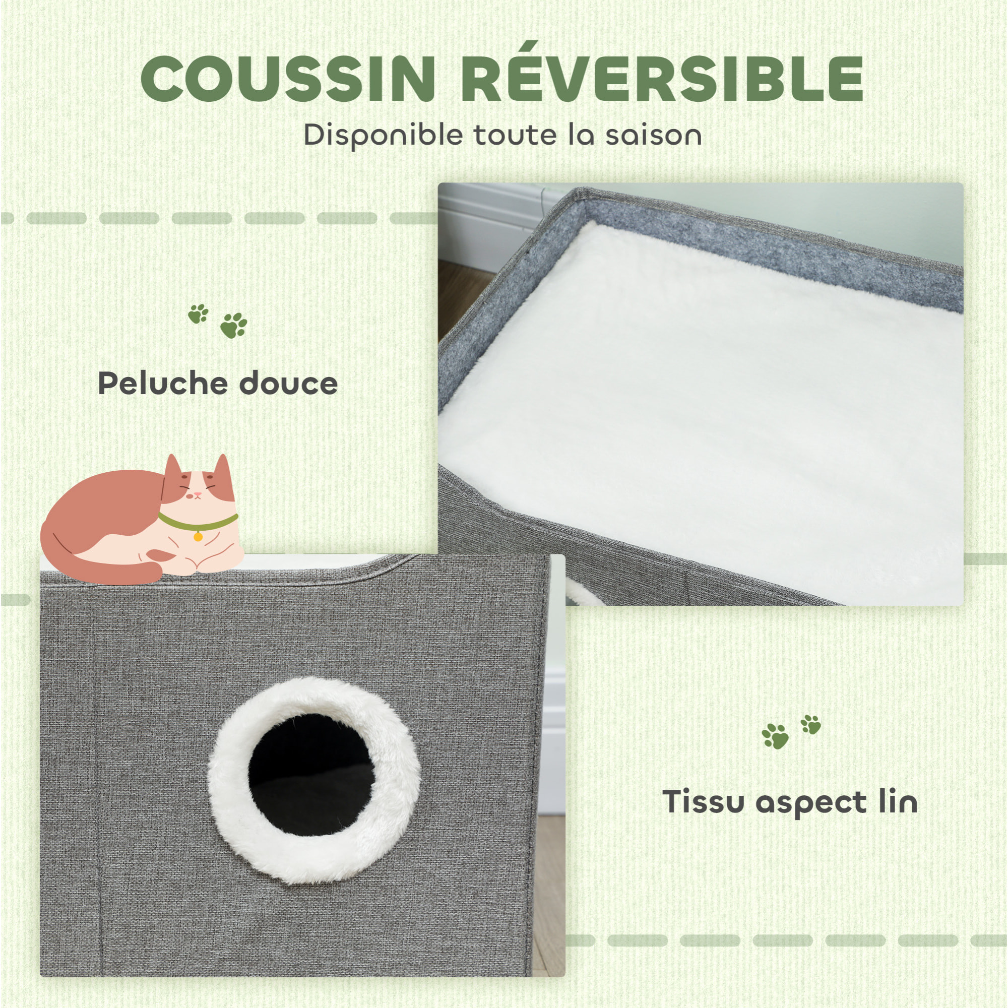Panier niche grattoir chat 3 en 1 pliable gris