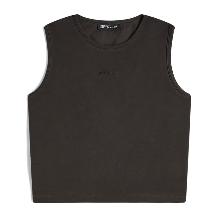 Crop top slim fit in tessuto jersey effetto vissuto