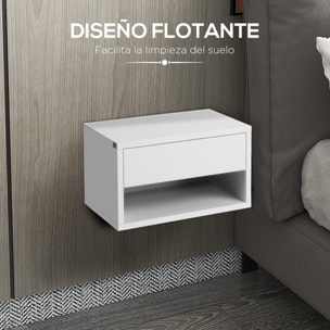 Juego de 2 Mesitas de Noche Flotantes Mesillas de Noche Mesas de Noche con Cajón para Dormitorio Salón 37x32x21 cm Blanco