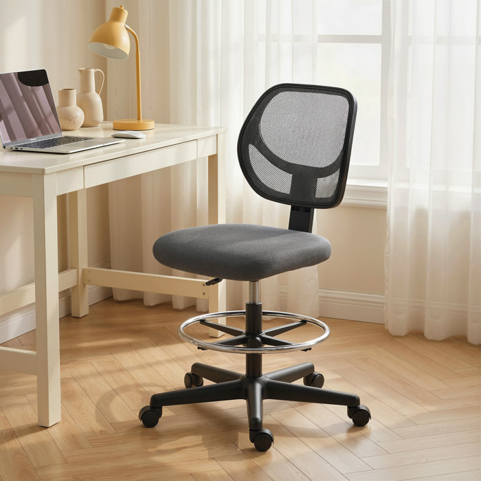Chaise de bureau assise haute réglable dim. 59L x 61l x 93-113H cm pivotant 360° tissu maille gris