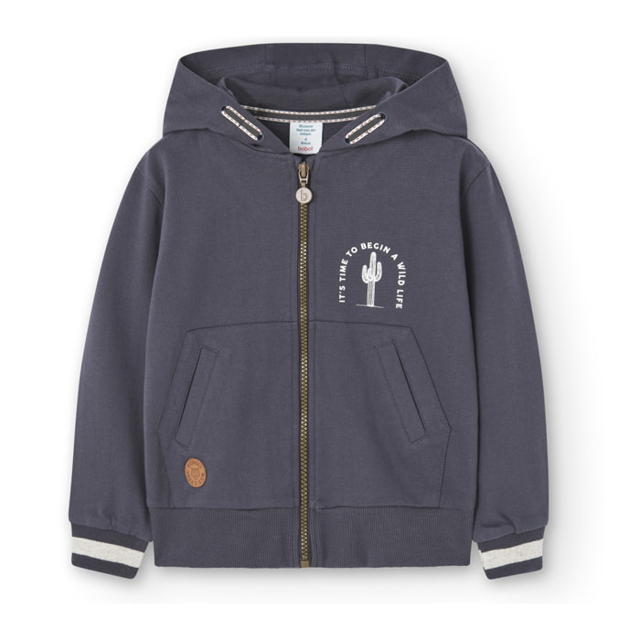 Chaqueta, capucha niÃ±o, felpa estampada, gris oscuro