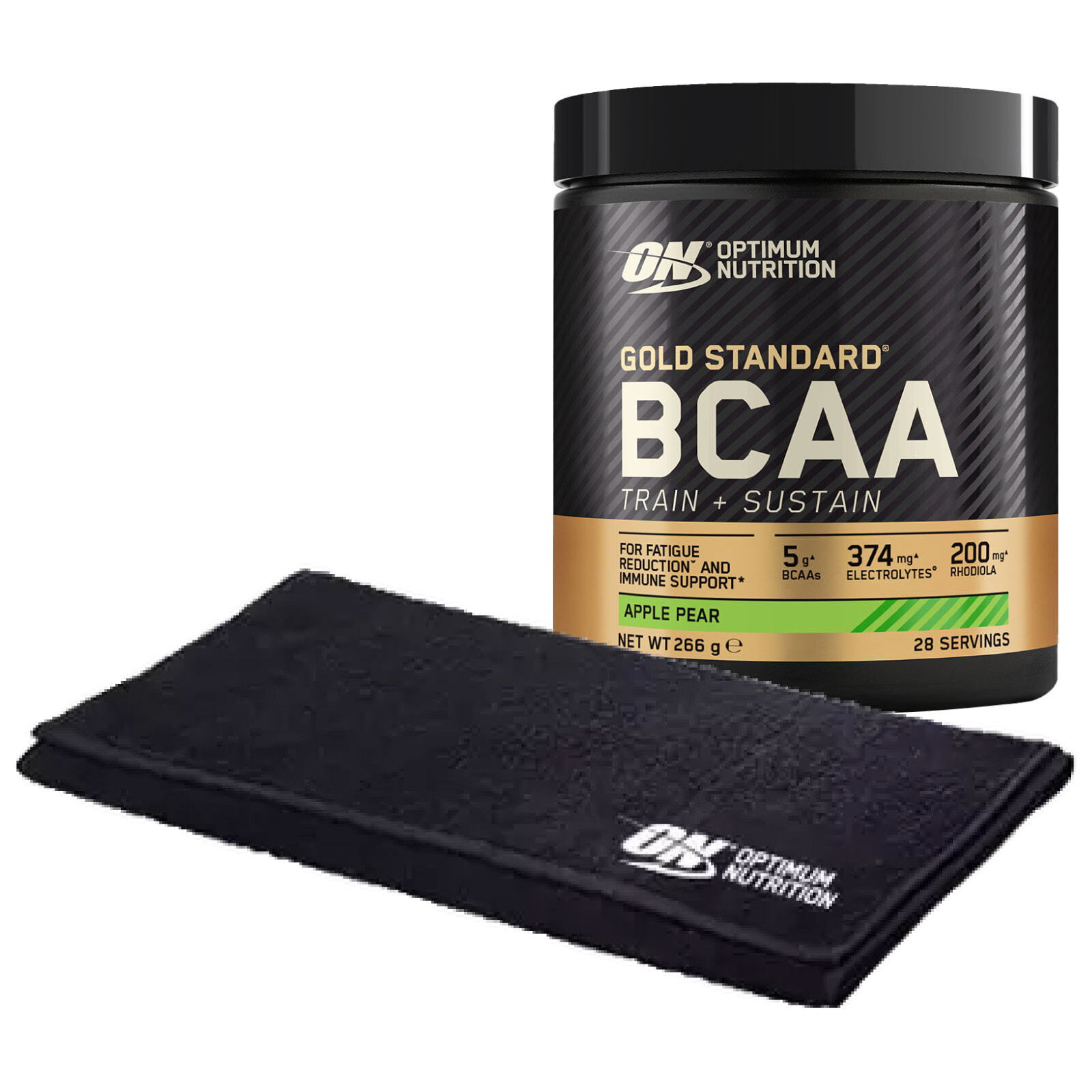 Aminoacidi Ramificati in Polvere Mela e Pera 266g Gold Standard BCAA Train Sustain + Asciugamano