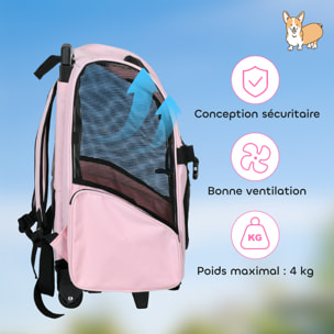 2 en 1 trolley chariot sac a dos sac de transport a roulettes pour chien chat rose