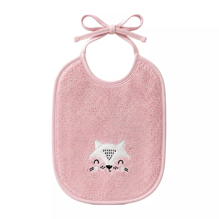 Bavoir enfant pur coton 420 g/m² brodé rose Petite renarde rose