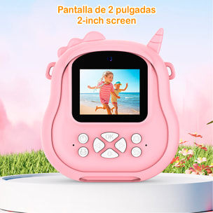Fotocamera per bambini da 50MP, video 1080p, fotocamera duale, schermo da 2" e zoom digitale 16x. Con stampa istantanea. Design unicorno.
