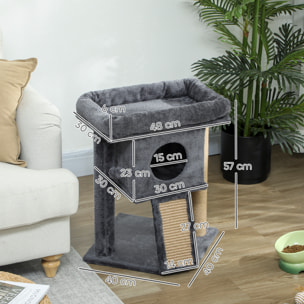 Árbol Rascador para Gatos Pequeños 57 cm, Torre para Gatos con Poste de Sisal, Rampa para Rascar, Cueva, Cama y Bola Colgante, 40x40x57 cm, Gris Oscuro
