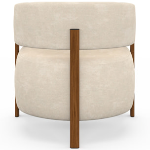 Fauteuil Albin tissu chenille beige et pieds noyer