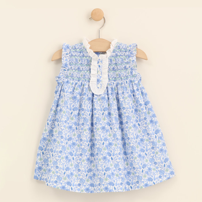 Vestido - Punto Smock - 100% algodón - azul