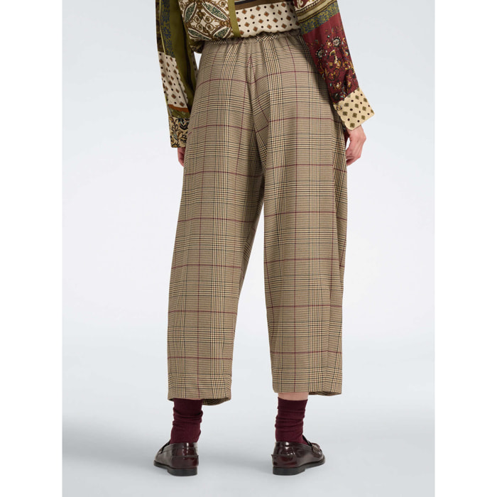 Elena Mirò - Pantalones cropped de gabardina a cuadros - Burgundy