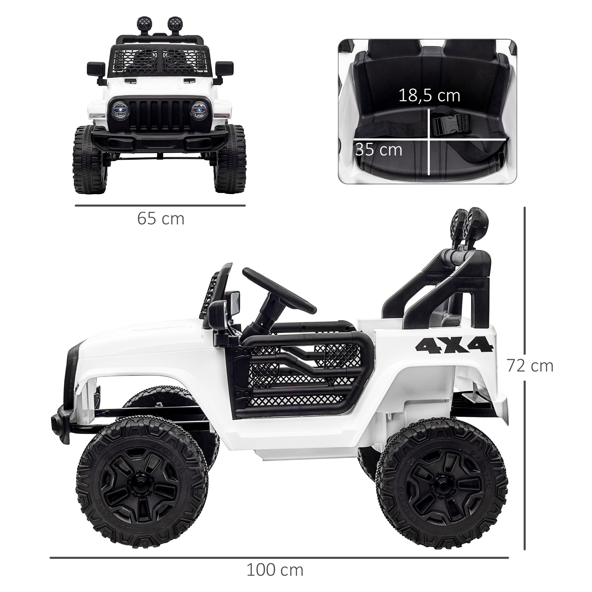 Voiture 4x4 électrique enfant moteur 2 x 35 W 5 Km/h max. télécommande incluse effets lumineux sonore lecteur MP3 USB blanc