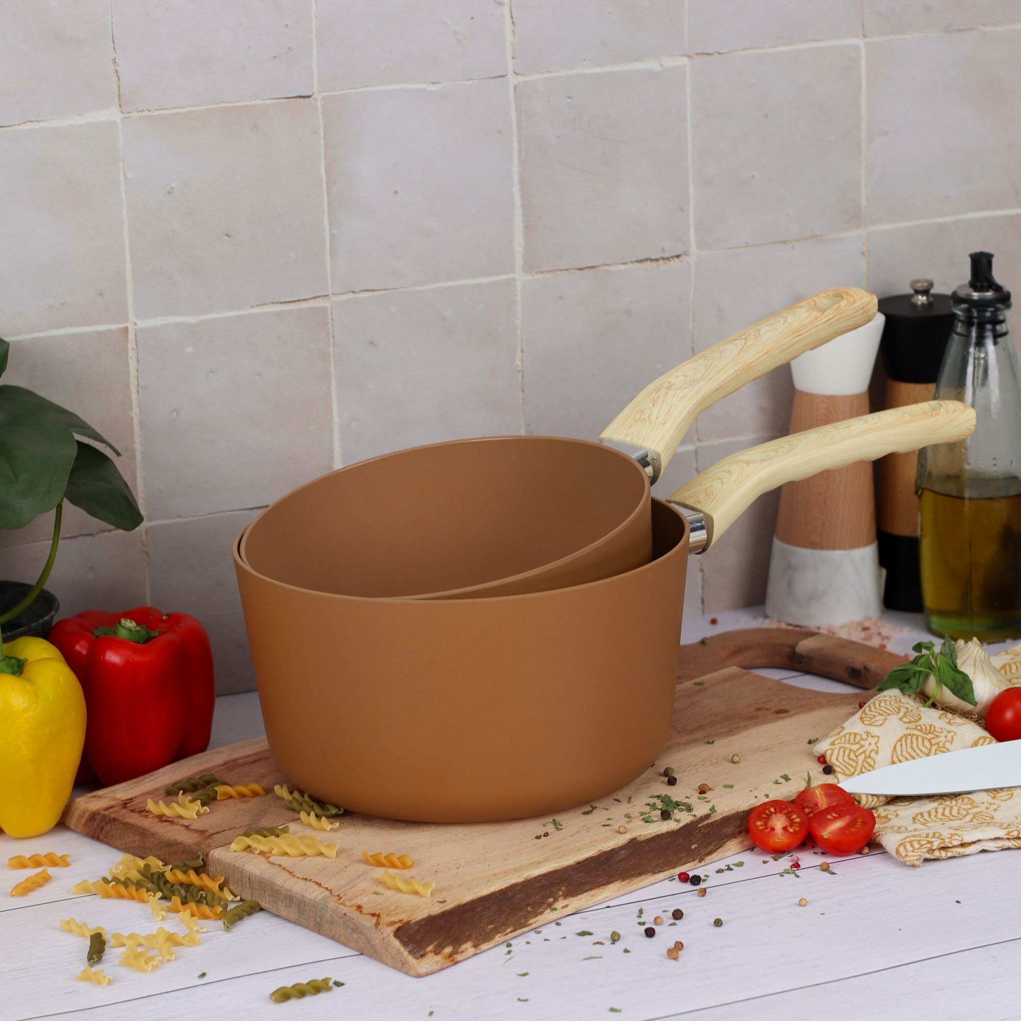 Casserole 20cm avec revêtement céramique noisette - tous feux COLORAMA