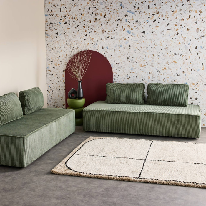 Lot de 2 chauffeuses LAO 2 places pour canapé modulable velours côtelé vert. L 180 x P 90 x H 78cm