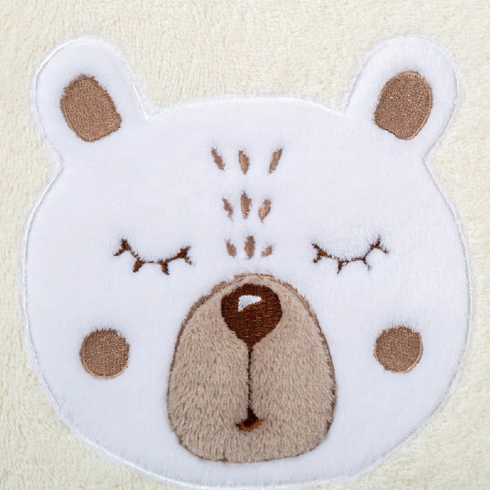Serviette eponge enfant pur coton 500 g/m² brodé beige Petit ours angora
