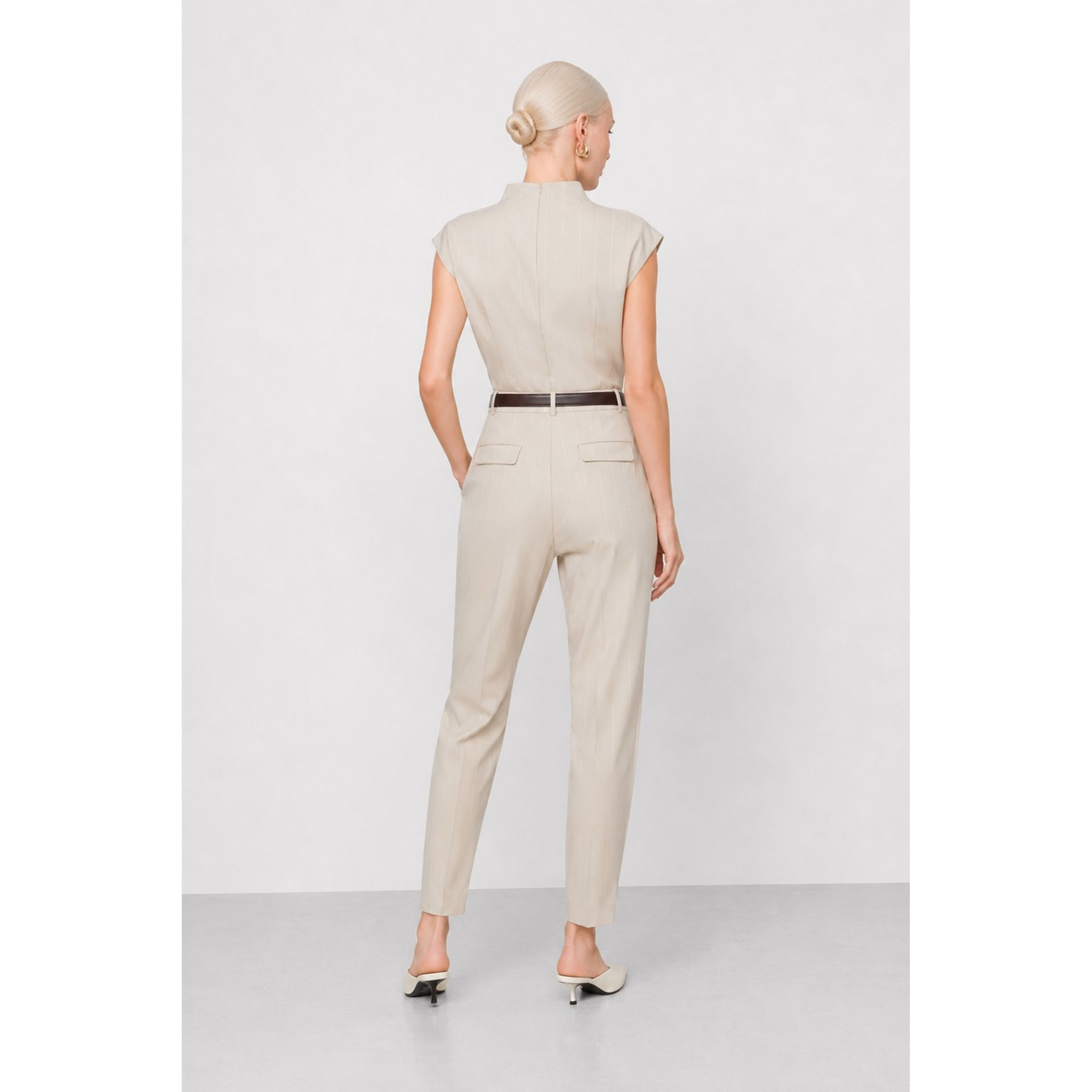 Kocca - Pantalone da donna gessato a vita alta con cintura Donna