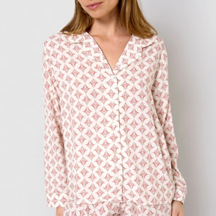Pigiama lungo in viscosa rosa morocco, stile camicia